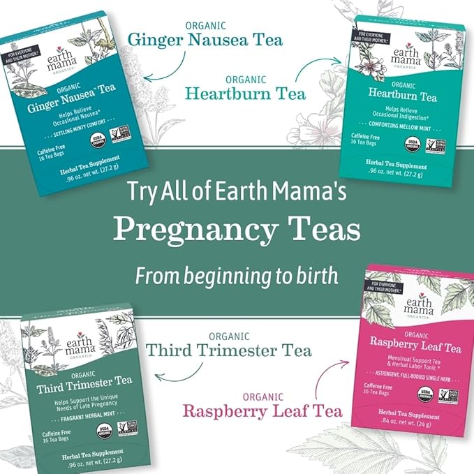 Earth Mama Organic Third Trimester Tea | Herbal Tea for Late Pregnancy Comfort + Childbirth Preparation | 96 Teabags | Caffeine Free &amp Non-GMO