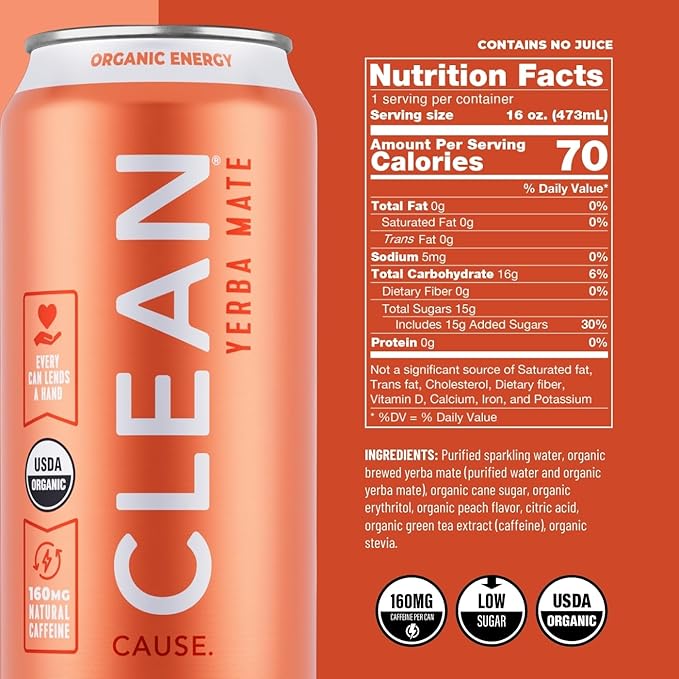 NEW! CLEAN Cause Non-Carbonated Low Calories Low Sugar &amp Zero Calorie Zero Sugar Variety Packs USDA Organic Yerba Mate Tea (15.5oz cans 3-12-Pack Case) 160mg Caffeine