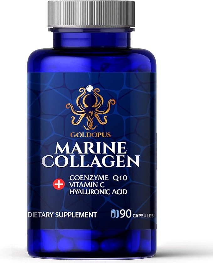 Marine Collagen Peptides Capsules with Hyaluronic Acid Coenzyme Q10 Vitamin C - Preserve Beauty and Youth - Promote Firm Skin Strong Nails&ampHair Healthy Joints 90 Capsules 1 Month Supply