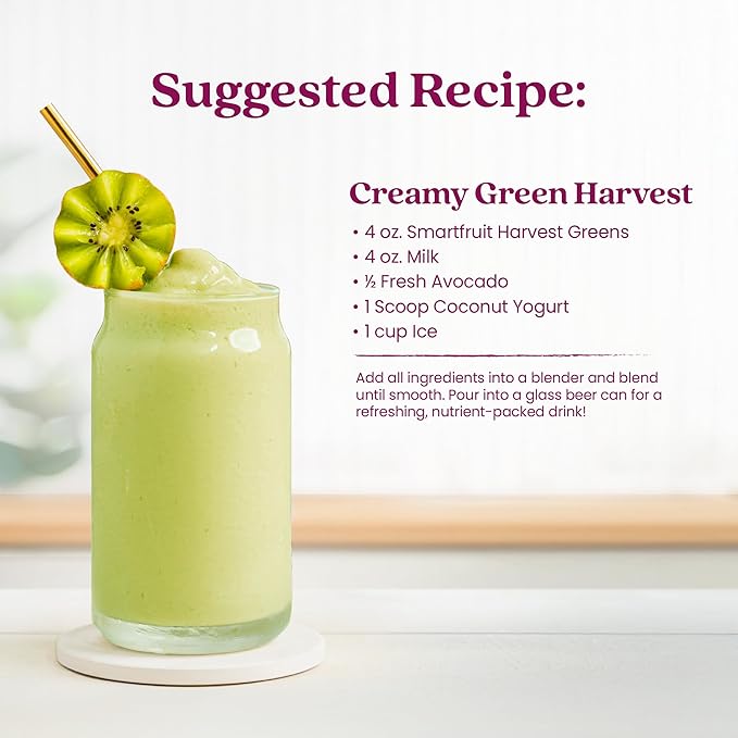 Smartfruit Harvest Greens + Detox – 100% Real Fruit Purée with Kiwi Cucumber Kale Spinach Lemongrass Apple Banana – Great for Smoothies Juice Yogurt Cocktails Teas &amp More – 48oz