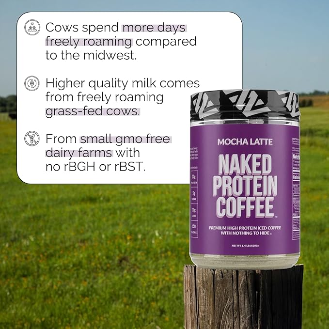 NAKED Mocha Latte Protein Coffee - Premium Colombian Iced Coffee Protein Shake Drink Delicious Keto Friendly and Gluten Free 17 Servings