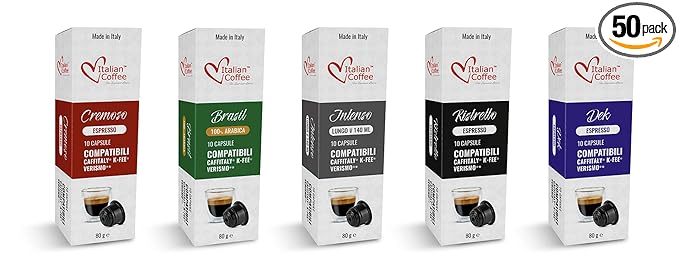 Italian Coffee capsules compatible with Verismo CBTL Caffitaly K-fee systems (Taste Kit 5 blends 50 Pods tot.)