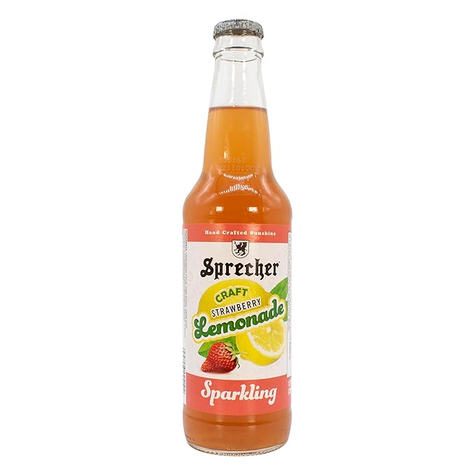 Sprecher Sparkling Strawberry Lemonade in 12 fl oz Glass Bottles (12 Pack) Handcrafted Craft Soda Made with Real Lemon and Strawberry Juice Naturally Flavored and Cane Sugar Sweetened