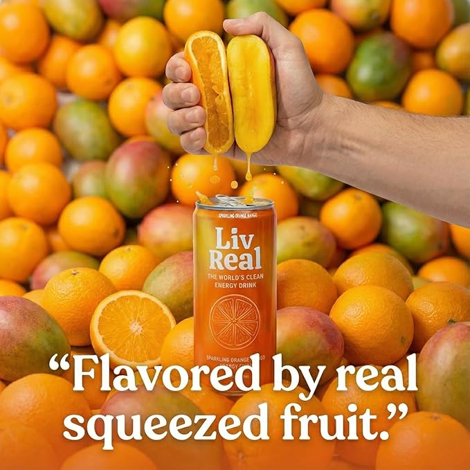 LivReal Clean Energy Drink – Organic Green Tea Caffeine 125mg + L-Theanine 100mg – Real Fruit No Sweeteners or Flavorings – Vitamin C &amp B Complex – Sparkling Variety Pack Water – 12 Pack 12 fl o