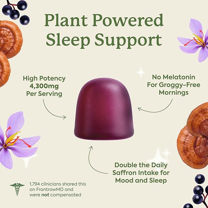 Plant People WonderSleep Mushroom Gummies Supplement for Sleep No Melatonin with Reishi Super Mushrooms Wild Elderberry Flavor Sugar-Free (60 Count)