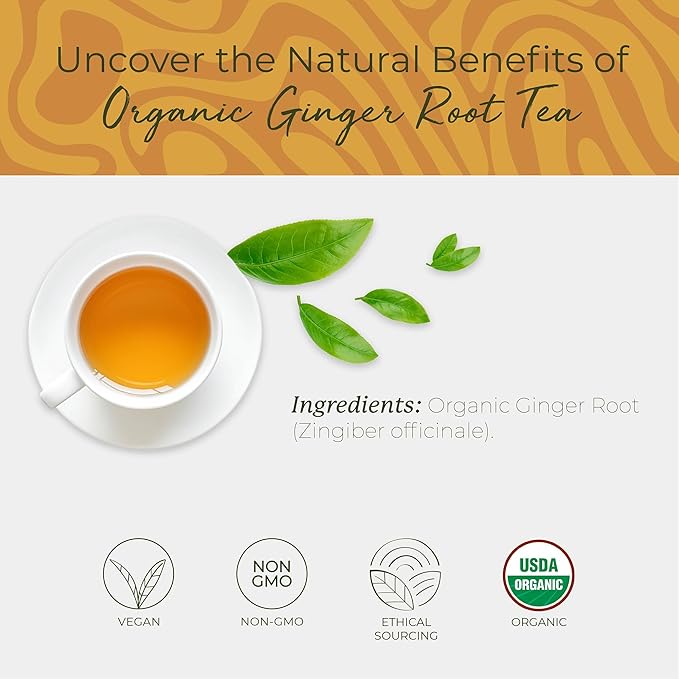 Starwest Botanicals Organic Ginger Root Tea - Caffeine Free Herbal Tea Supports Digestion String Free Sachets USDA Organic Ginger Root Non GMO - Bulk Pack 100 Tea Bags