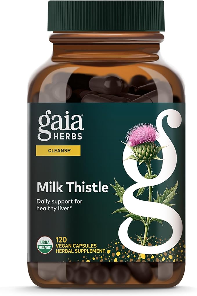 Gaia Herbs Milk Thistle - Liver Supplement &amp Cleanse Support for Helping to Maintain Healthy Liver Function* - 120 Vegan Capsules (40 Servings)