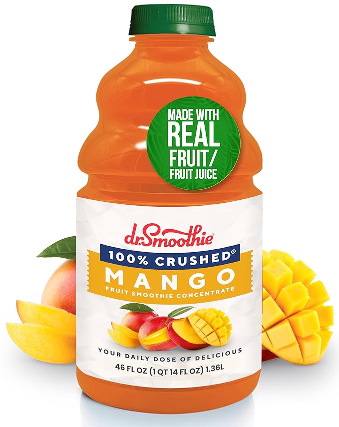Dr. Smoothie 100% Crushed Mango – No Added Sugar Made with Real Fruits/Fruit Juice – Vegan No Artificial Colors or Flavors – Sweet Mango with a Hint of Pineapple &amp Banana – 46 oz Bottle