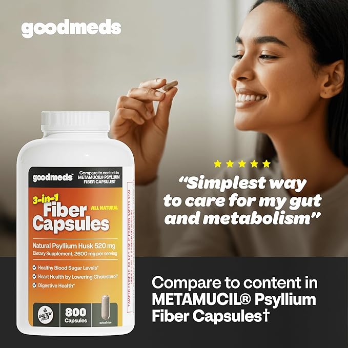 Psyllium Husk Fiber 520mg Capsules Supplement Soluble Dietary Colon Support for Women and Men Restore Digestive Regularity and Balance (800 Count)