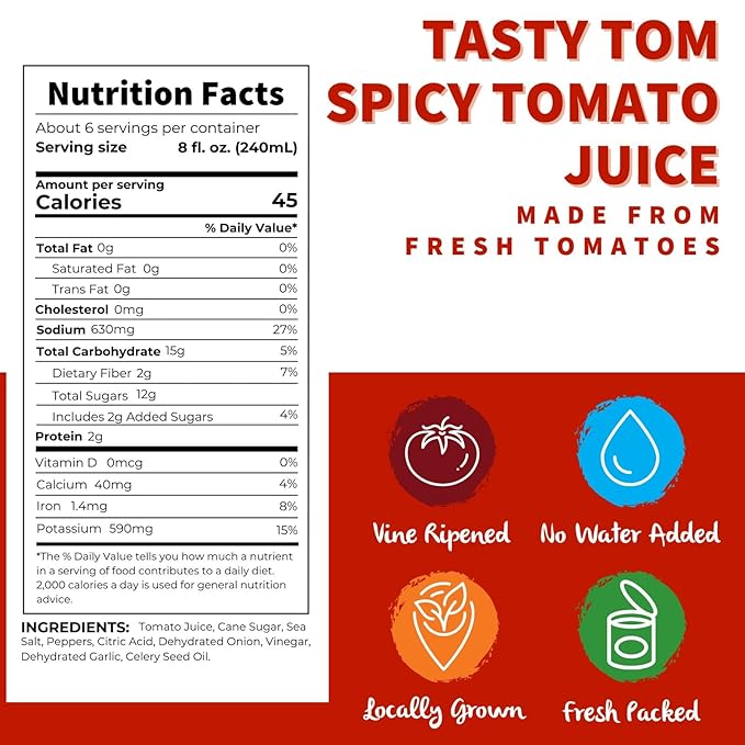 Dei Fratelli Tasty Tom Spicy Tomato Juice Not from Concentrate 46oz (6 pack)