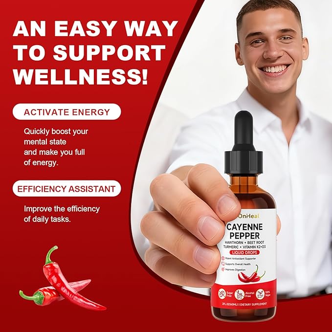 Pure Capsaicin Extract Contains Hawthorn Beetroot Turmeric Vitamins K2 and D3 Ginseng Ceylon Cinnamon - Capsaicin Supplement for Health Benefits - 60ml