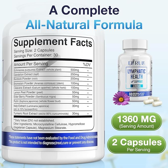 Lymphatic Support Supplement Lymphatic Drainage Supplements with with Dandelion Burdock Echinacea Lemon &amp More Lymph System Support for Men and Women – 60 Capsules