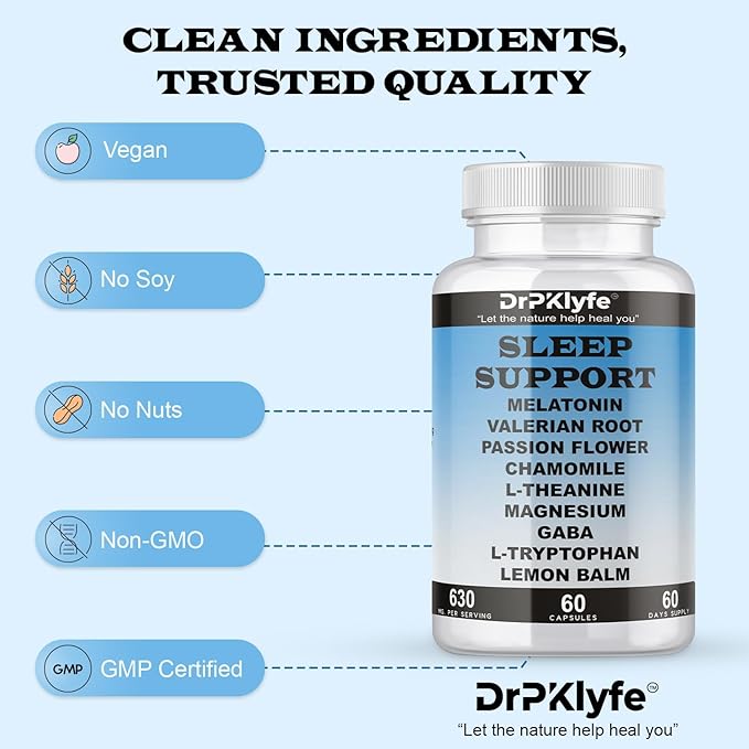 Sleep Aid: Melatonin Valerian Root Passion Flower Chamomile L-Theanine Magnesium GABA Capsules: 630mg 60 Days Supply for Men &amp Women|Natural Sleep Aid Solution