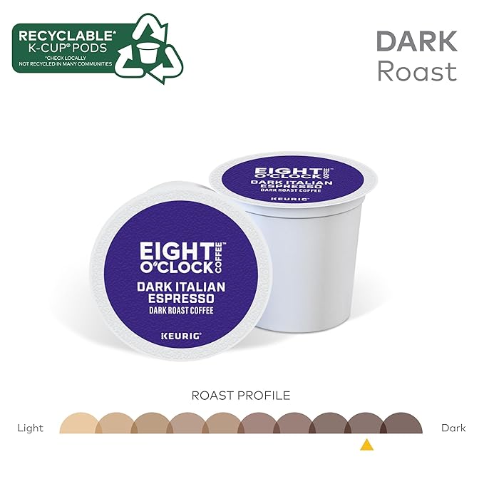 Eight O'Clock Coffee Dark Italian Roast Single-Serve Keurig K-Cup Pods Medium Roast Coffee Pods 96 Count