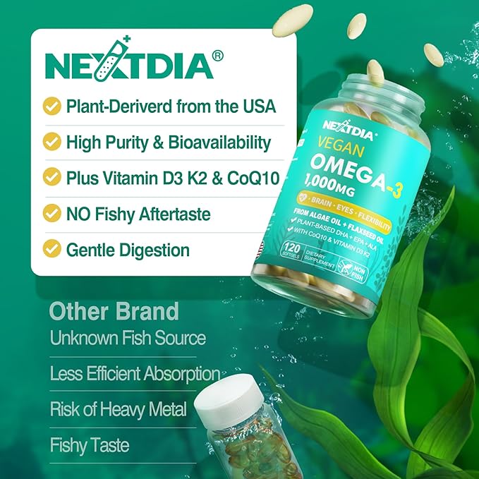Hydrolyzed Collagen Peptides Pills + Vegan Omega 3 Supplement with Vitamin D3 K2
