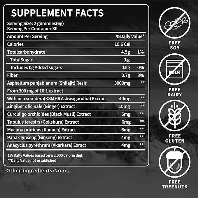 Shilajit Gold Gummies for Men &amp Women with Ashwagandha &amp Gokshura 85+ Minerals &amp Fulvic Acid Natural Energy &amp Wellness Support 80 Count (01)