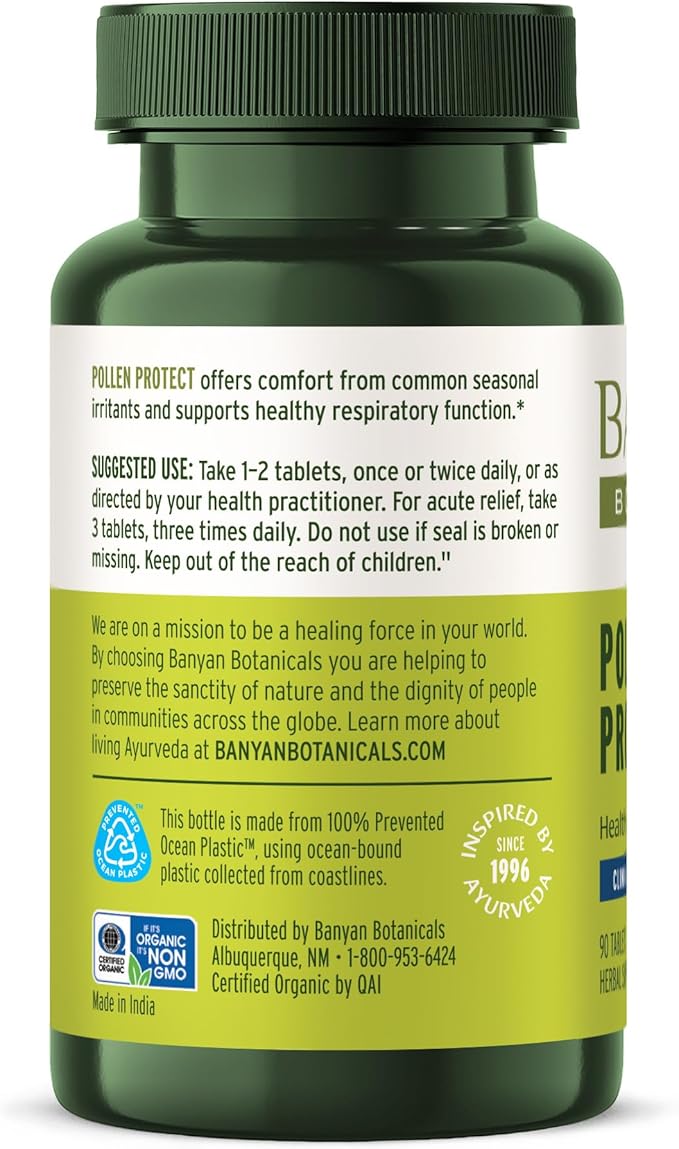 Banyan Botanicals Organic Pollen Protect–Clinically Tested Respiratory Support Supplement–Supports a Healthy Response to Seasonal Irritants–Non-Drowsy Sinus &amp Breathing Support-90 Tablets-USDA Org