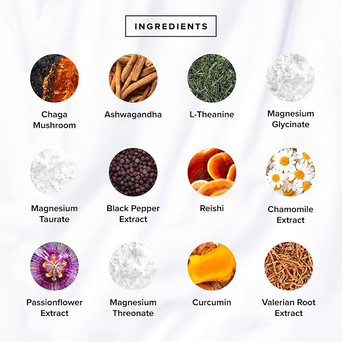 Complement Restore Golden Latte - Calm Magnesium Powder Reishi Ashwagandha Valerian &amp L-Theanine - Deep Sleep Aid Drink Nighttime Recovery Relaxation Adaptogens Mix - No Melatonin (30 Serving