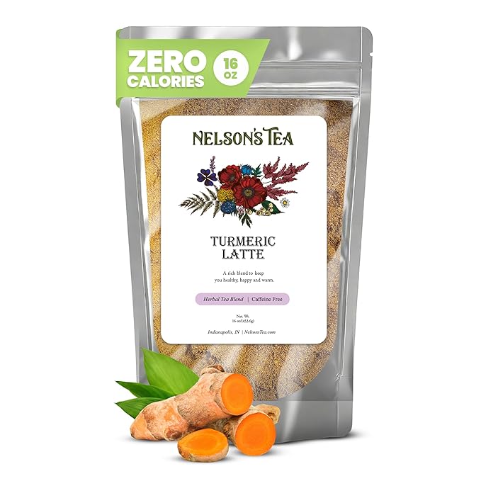 Nelson's Tea - Caffeine Free Turmeric Tea Latte - Mix of Turmeric Cinnamon Ginger Clove Nutmeg and Black Pepper 16 oz