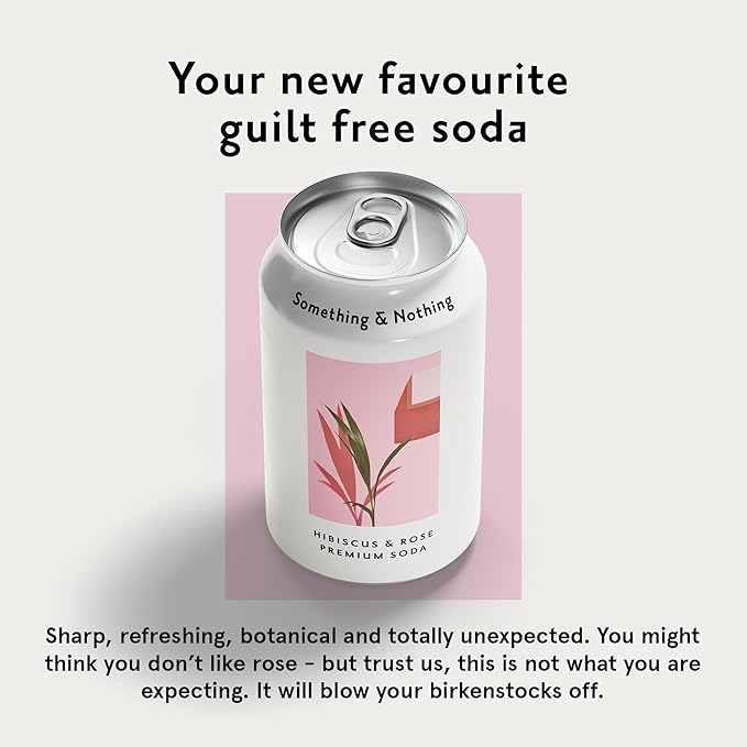 Something &amp Nothing Hibiscus &amp Rose Flavoured Sparkling Water | Lightly Carbonated Full Flavoured with Added Grape &amp Lemon Juice | Vegan &amp Low Calorie Soda | 12 Fl Oz Cans (Pack of 12