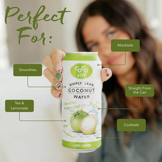 CoCo Joy Lean Coconut Water Zero Sugar Added Low-Carb High-Calcium Nutrient-Rich Drink 12 pack