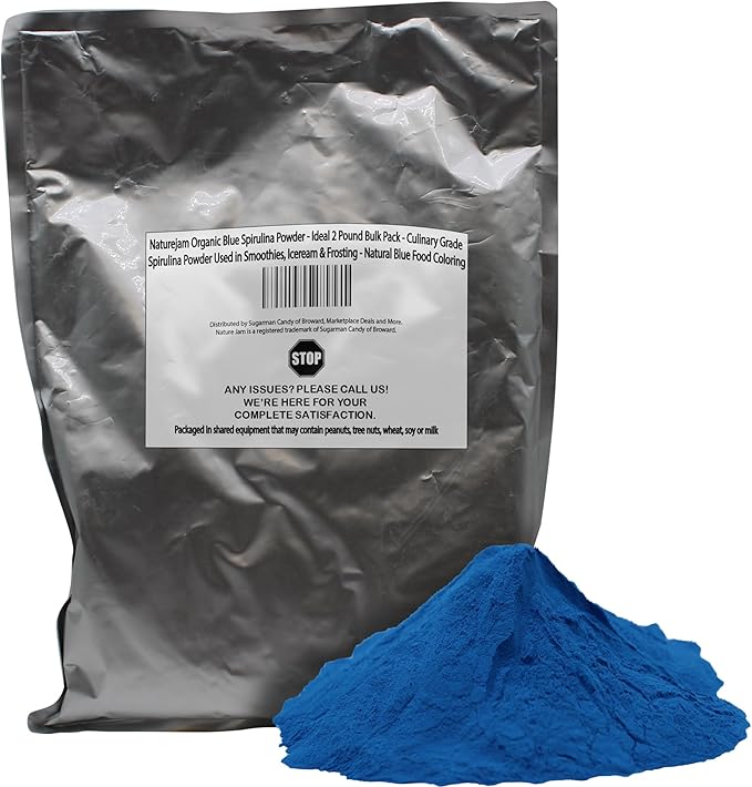 Naturejam Organic Blue Spirulina Powder - Ideal 2 Pound Bulk Pack - Culinary Grade Spirulina Powder Used in Smoothies Iceream &amp Frosting - Natural Blue Food Coloring
