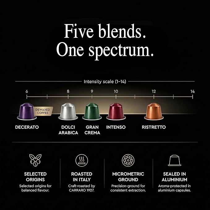 CARRARO Variety Pack - 100 Espresso Capsules Compatible with Nespresso Original Line Machines - Medium &amp Dark Roast Coffee Pods Aluminum Capsules 10 Packs Made in Italy (Premium Gift Box Not Inc
