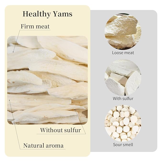 Wanhua Hall Dried Chinese Yam Root Slice 240g/8.47oz Huai Shan Yao Iron Stick Yam Shanyao Large Pieces Sulfur Free Natural Porridge and Soup Ingredients 山药 垆土铁棍山药 山药干