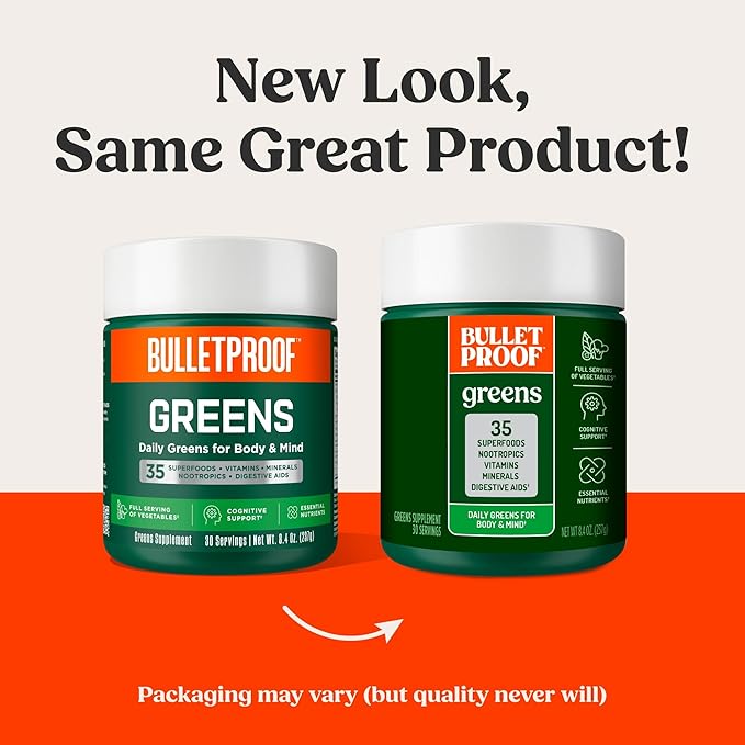 Bulletproof Greens 8.4 Ounces Daily Greens Powder with Superfoods and Nootropics Full Serving of Vegetables Essential Nutrients Packaging May Vary