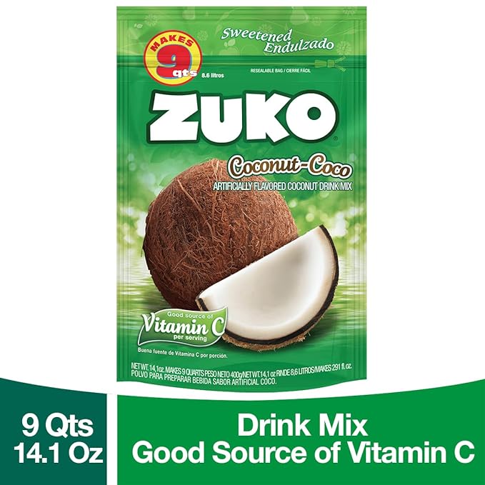 Zuko Coconut Instant Powder Drink | Family Pack | No Sugar Needed | Vitamin C | 14.1 Ounce (Pack of 6)
