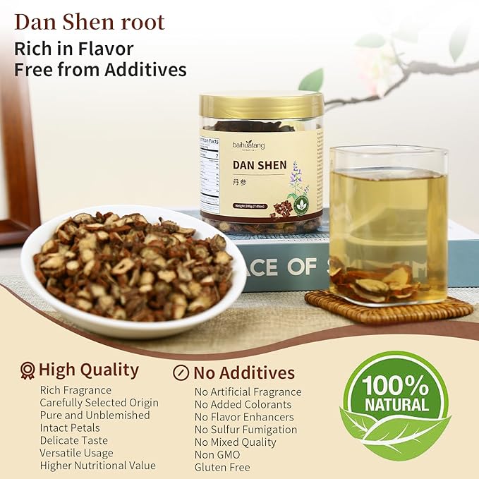 Baihuatang Premium Dan Shen Root for Tea 200g/7.05oz Dried Dan Shen Herb Tea Cut Natural Chinese Herbal Tea No Additives Non-Sulfur Fumigation Premium Hand Selected 丹参 丹参片