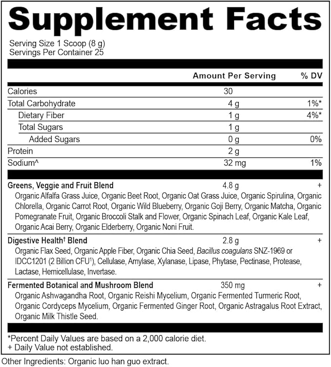 Ancient Nutrition Super Greens Powder Organic Superfood Powder with Probiotics Made with Spirulina Chlorella Matcha and Digestive Enzymes 25 Servings 7.05oz