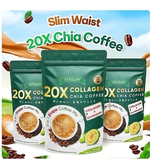 20X Collagen Chia Coffee Mix with Glutathione Japanese Technology 10 Sachets 120g