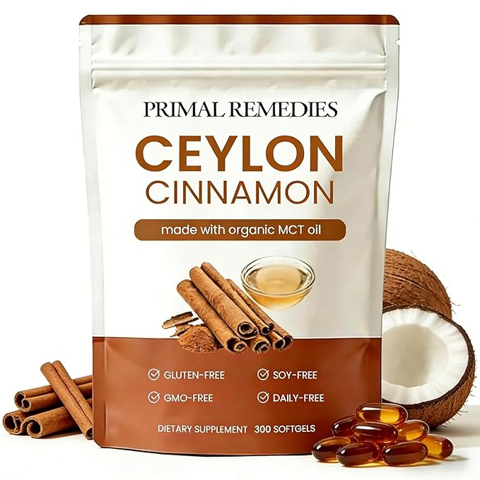 Ceylon Cinnamon Made with Mct Oil | Ceylon Cinnamon Capsules | Ceylon Cinnamon Equivalent with Mct Oil | Non-GMO Gluten Free Highly Bioavailable - 300 Softgels (1 PCS)