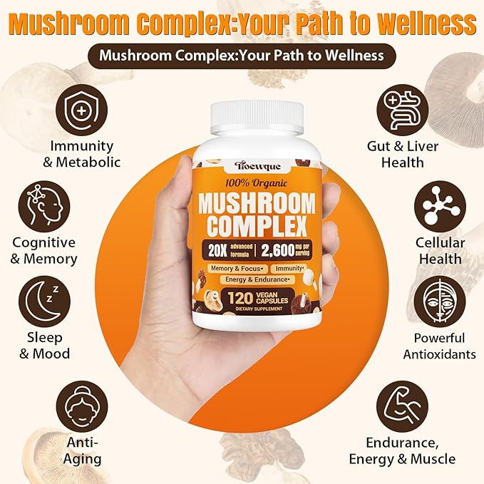 Mushroom Supplement Brain Supplements for Memory and Focus 20 in 1 Mushroom Complex with Lion's Mane Reishi Turkey Tail Cordyceps Maitake Shiitake for Energy Focus Memory 3 Pack