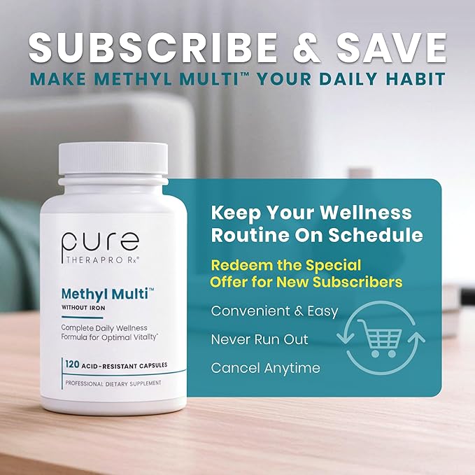 Pure Therapro Rx Methylated Multivitamin for Men and Women | Made in USA | Methyl Multi Without Iron Methyl B12 &amp Methylfolate | 120 Capsules 2-Month Supply
