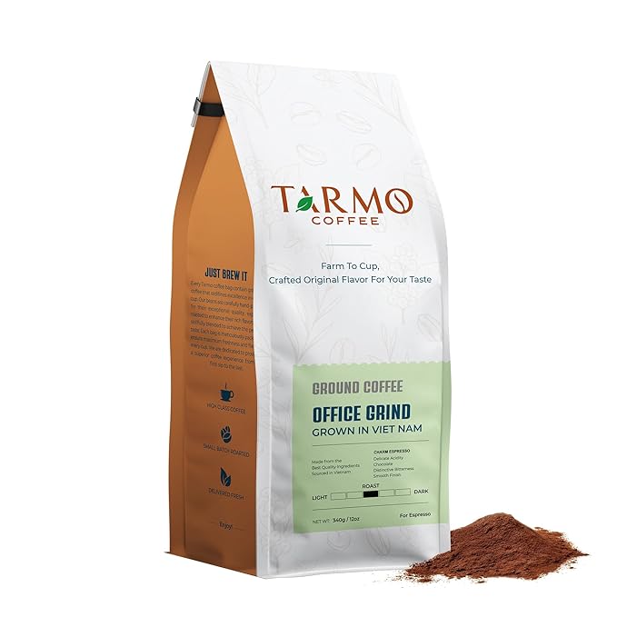 Tarmo Coffee | OFFICE GRIND - Low Acid Ground Coffee Vietnamese Coffee Premium Arabica &amp Robusta Blend Medium Roast Coffee 12 Oz Bag