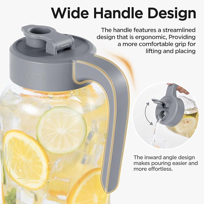 Mason Jar Pitcher - Airtight &amp Leakproof Glass Pitcher with Lid[set of 2] Perfect for Breastmilk Cold Brew and Sun Tea 2 Quart (64 oz) Mason Jar with Pour Spout Lid
