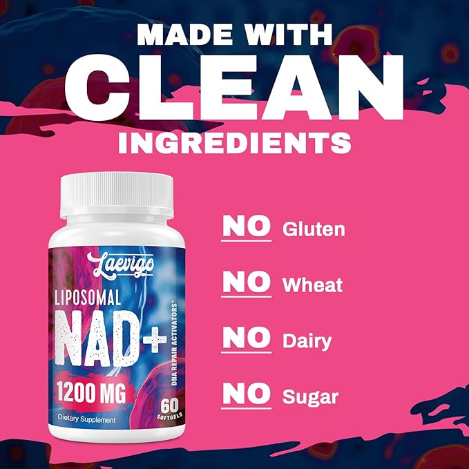 Liposomal NAD+ Supplement 1200mg High Absorption Cellular Energy &amp Mitochondrial Support NAD Plus for Longevity &amp Vitality Anti-Aging Formula 60 Softgels