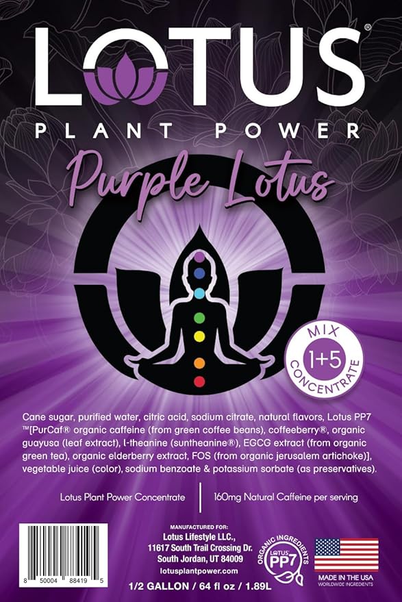Purple Lotus Plant Energy Drink Concentrate | Pure Cane Sugar | 64 fl oz | 1:5 | Natural Caffeine from Green Coffee Bean