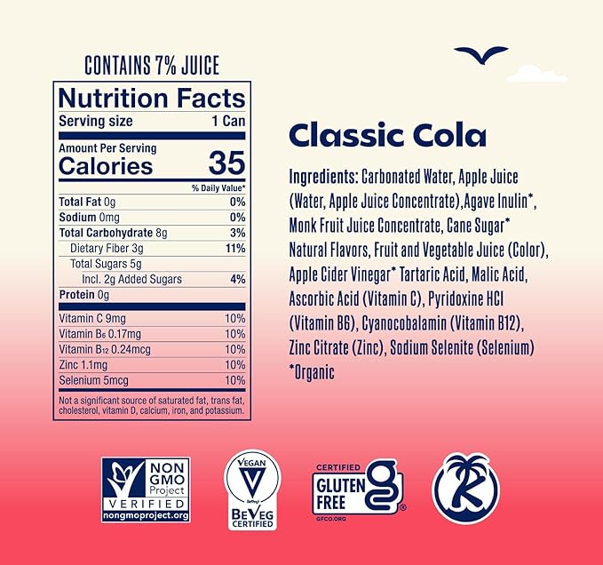 SunSip Prebiotic Soda by Health-Ade Better-for-You Soda Swap Beverage with Vitamins &amp Minerals Naturally Sweetened with 6g of Sugar Classic Cola 11.5 oz (12 Pack)