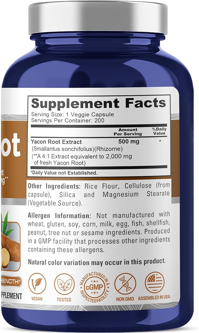 NusaPure Yacon Root Extract 2000mg 200 Vegetarian Capsules (Extract 4:1 Non-GMO Vegan)