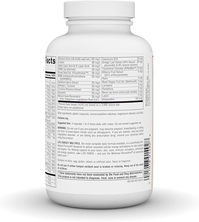 Source Naturals Life Force Multiple Energy Activator* Iron Free Daily Multivitamin High Potency Essential Vitamins Minerals Antioxidants &amp Nutrients - 180 Capsules