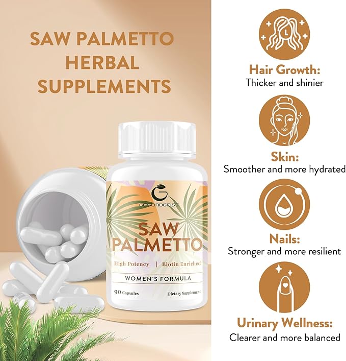 Saw Palmetto for Women Hair Loss - DHT Blocker with 5-in-1 Blend for Hair Growth Skin &amp Nails Urinary Wellness - Extra Strength Saw Palmetto Supplement - 180 Capsules