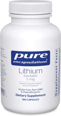 Pure Encapsulations Lithium Orotate 5 mg - Brain Support Supplement - with N-Acetyl-L-Cysteine (NAC) for Memory &amp Brain Behavior* - Gluten Free &amp Non-GMO - 180 Capsules
