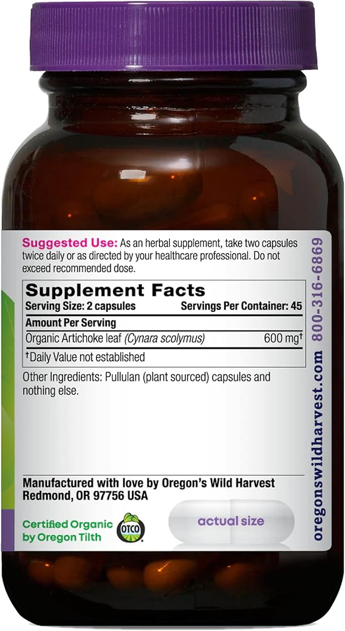 Oregon's Wild Harvest Artichoke Organic Herbal Supplement 90 Count