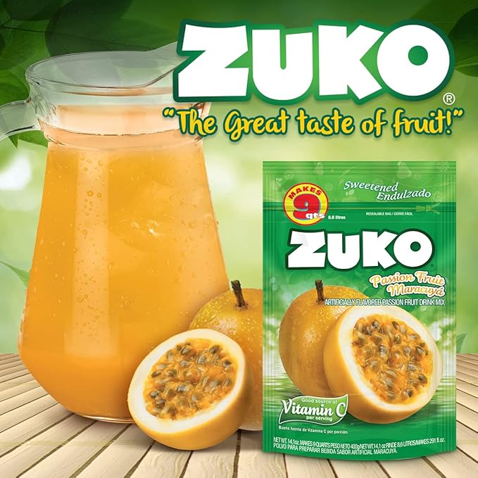 Zuko Passion Fruit Instant Powder Drink | Family Pack | No Sugar Needed | Vitamin C | 14.1 Ounce (Pack of 6)