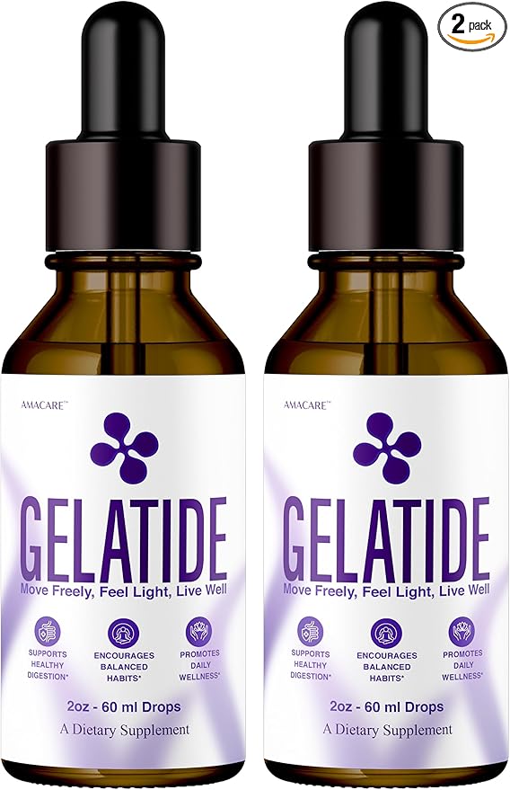 (2 Pack) Gelatide Drops – Advanced Gelatide Liquid Drops Health Support All Natural Ingredients Formula Daily Premium Maximum Strength Vitamin Health and Wellness 2 Bottles for 2 Months