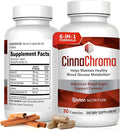 CinnaChroma Capsules - Cinnamon Supplements with 10:1 Extract Chromium Vanadium Selenium Vitamin D3 &amp K2 - Natural Sugar Blocker - 30 Capsules 1 Month Supply