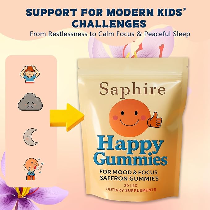 Gummies – Calm &amp Focus Support Gummies Sugar-Free Saffron Chews with Passion Flower &amp Chamomile Daily Mood Balance Supplement 60 Count(30-Day Supply).(1)